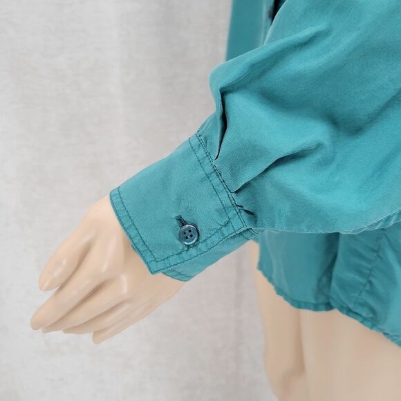 Jonathan Logan Vintage Green Silk Button Down Shirt Top Women's Large - Picture 3 of 9